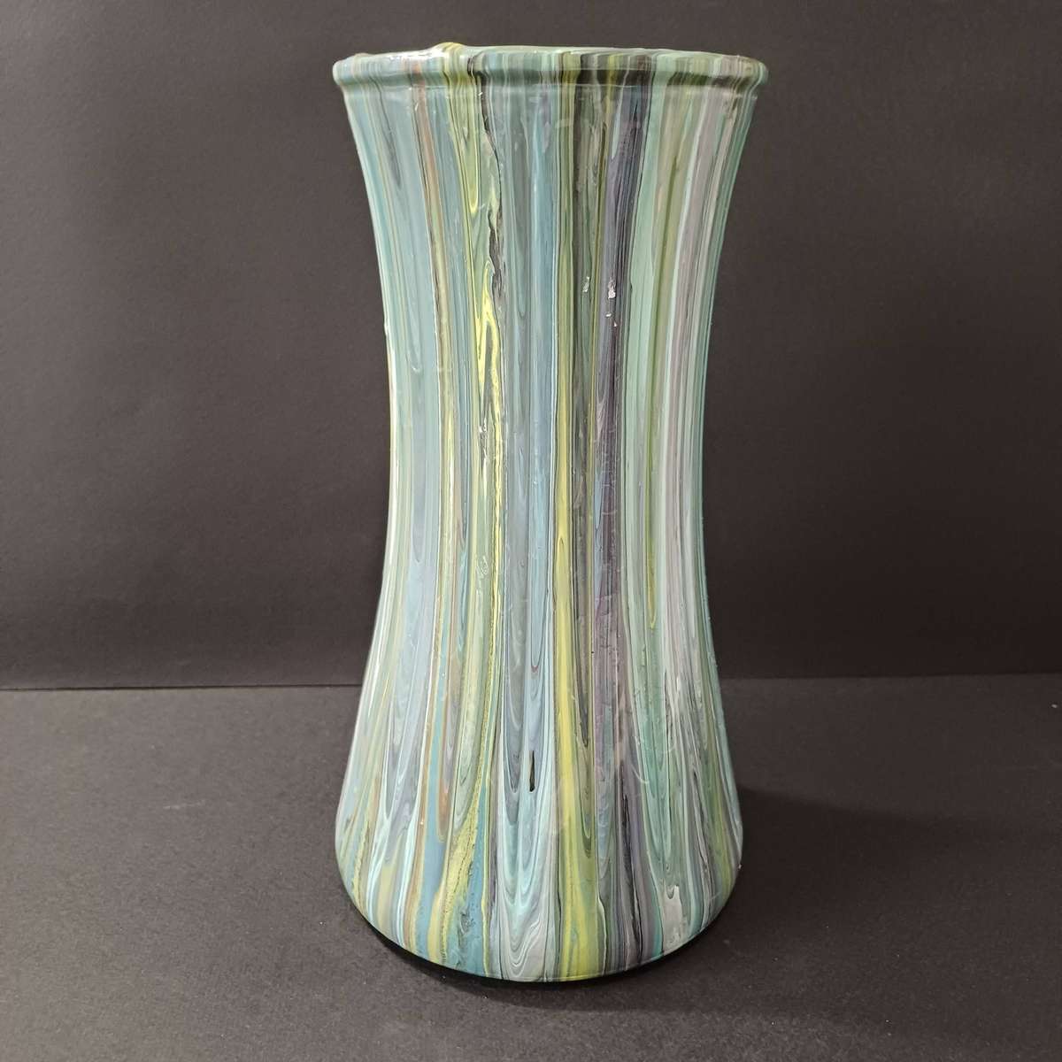 Green, blue and yellow Paint drip Vase