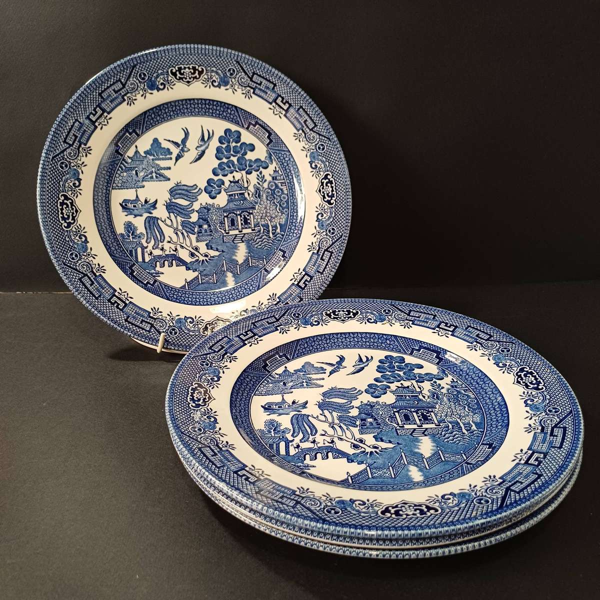 Set of 4 Churchill Blue Willow Dinner Plates - replacements (modern)
