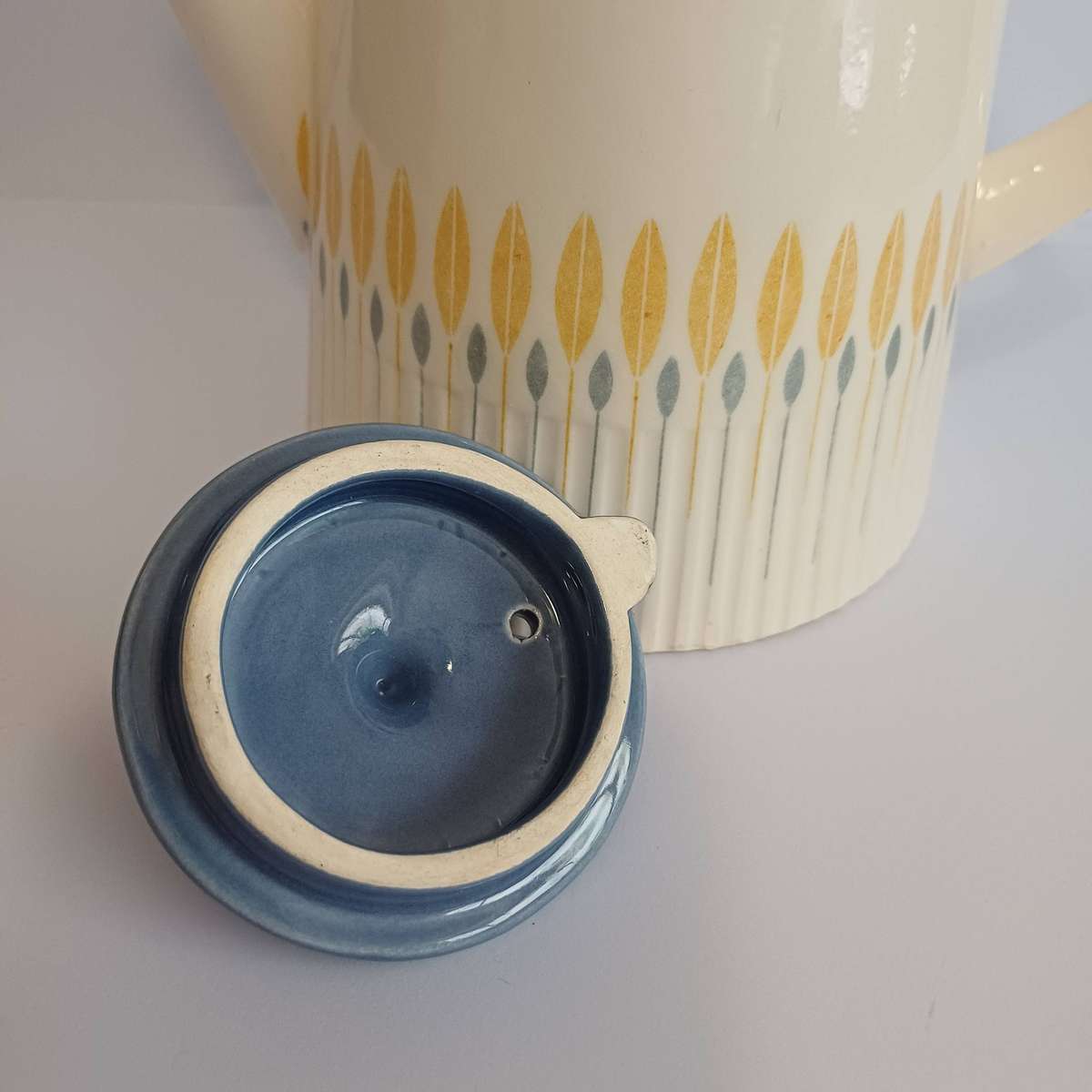 Retro Ceramic Coffee pot (hidden chip) with Lid, Sugar Bowl, Creamer.