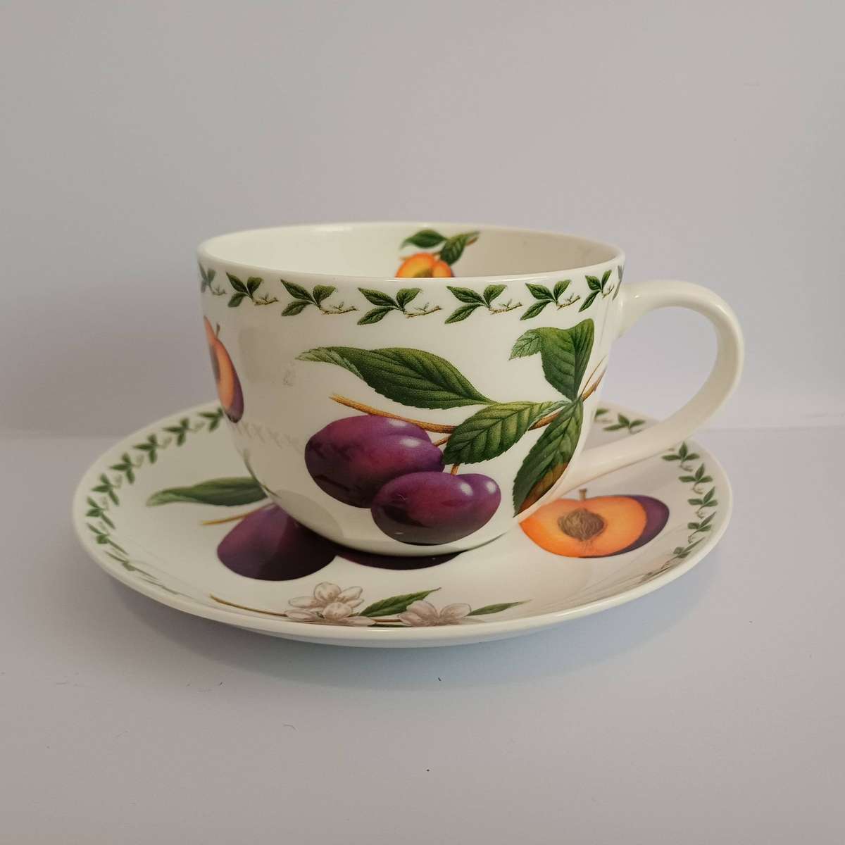 Vintage Maxwell & Williams Orchard Fruits Tea/Coffee Cup & Saucer - Plum Design - Excellent Cond.