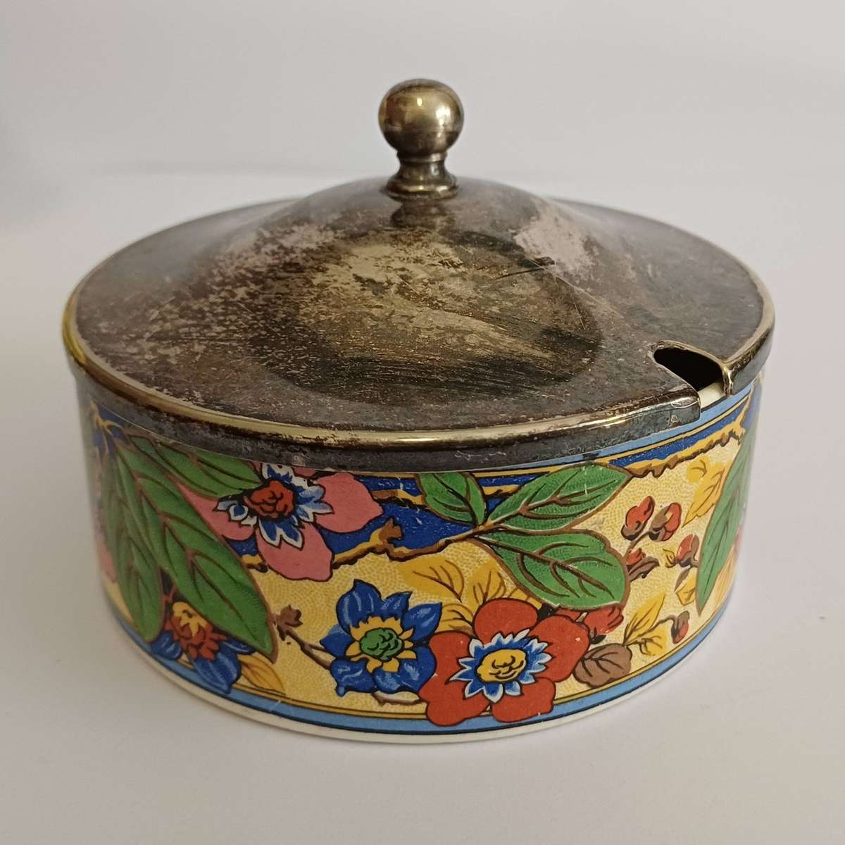 Antique Lancaster & Sons (Hanley) Shallow Jam/Honey Pot with EPNS Lid - c. 1920s Art Deco