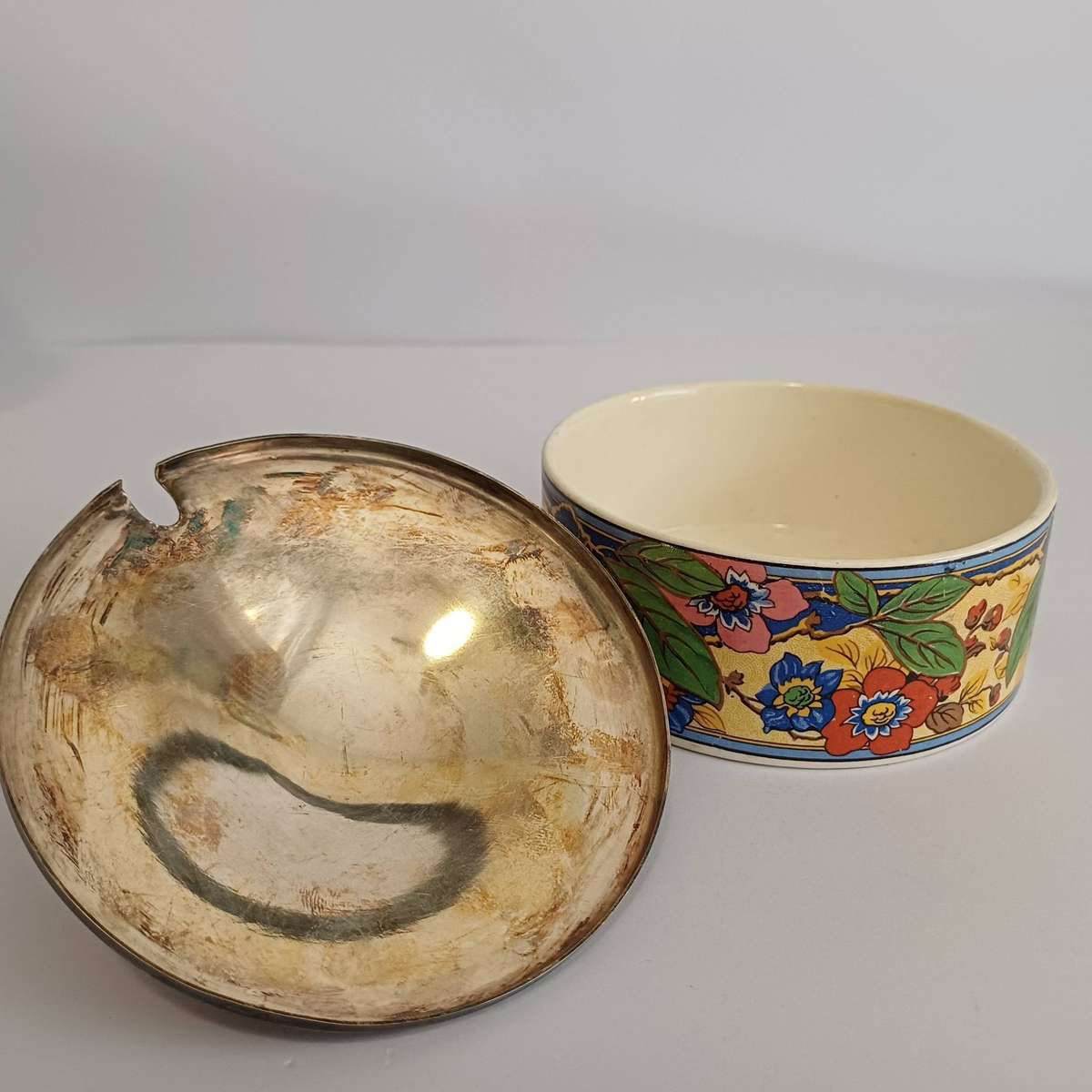 Antique Lancaster & Sons (Hanley) Shallow Jam/Honey Pot with EPNS Lid - c. 1920s Art Deco