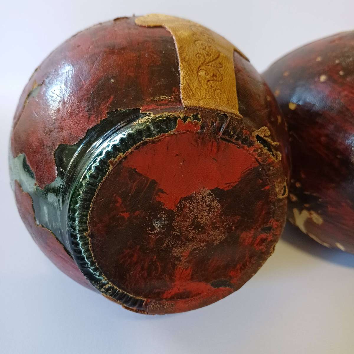 Pair of Leather Bottles - Made in Italy - Brass Crest, MCM Decor