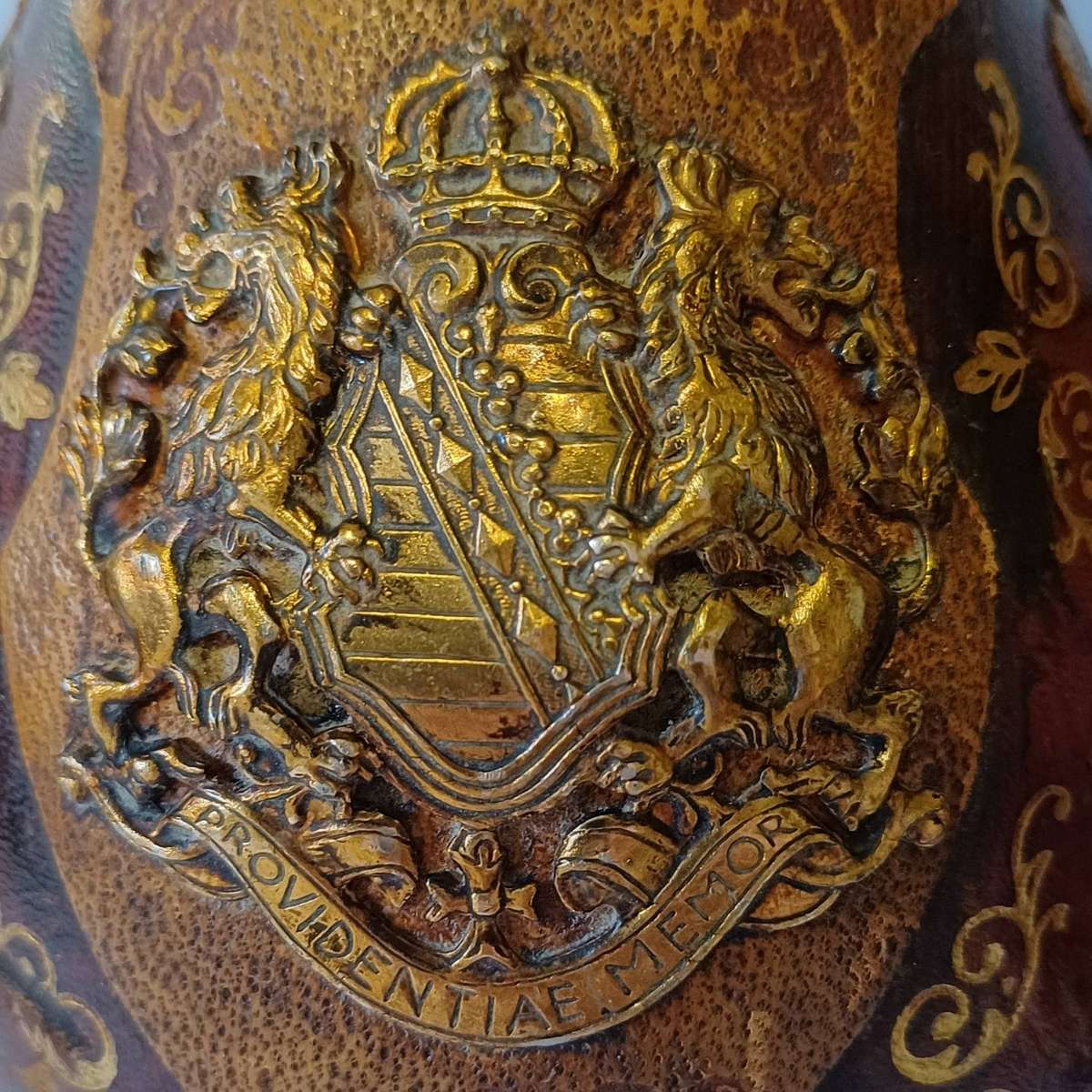 Pair of Leather Bottles - Made in Italy - Brass Crest, MCM Decor