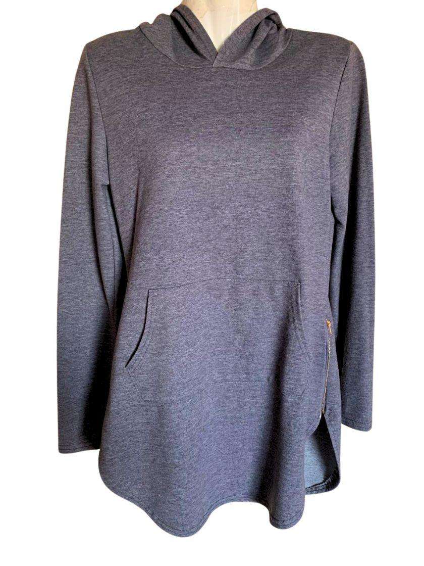 REDUCED New Feelings Casual Gray Hooded Tunic Top with Side Zippers  Size M