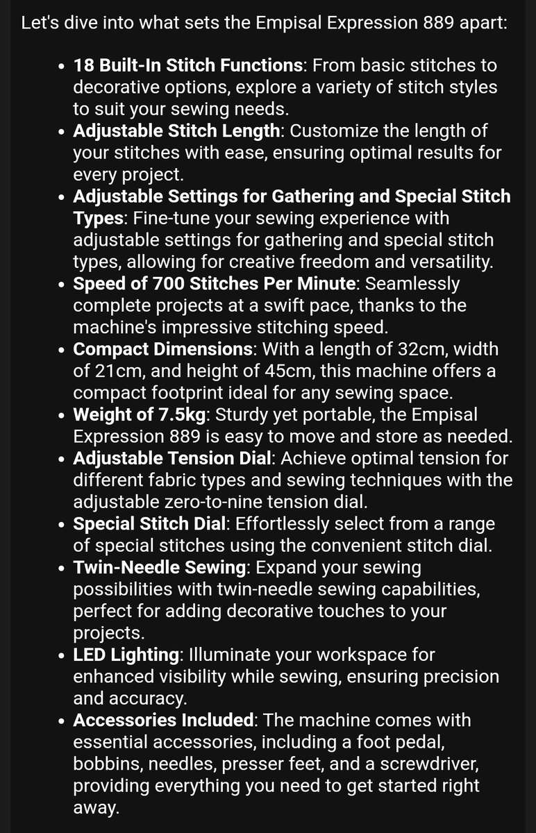 Empisal Expressions Sewing Machine