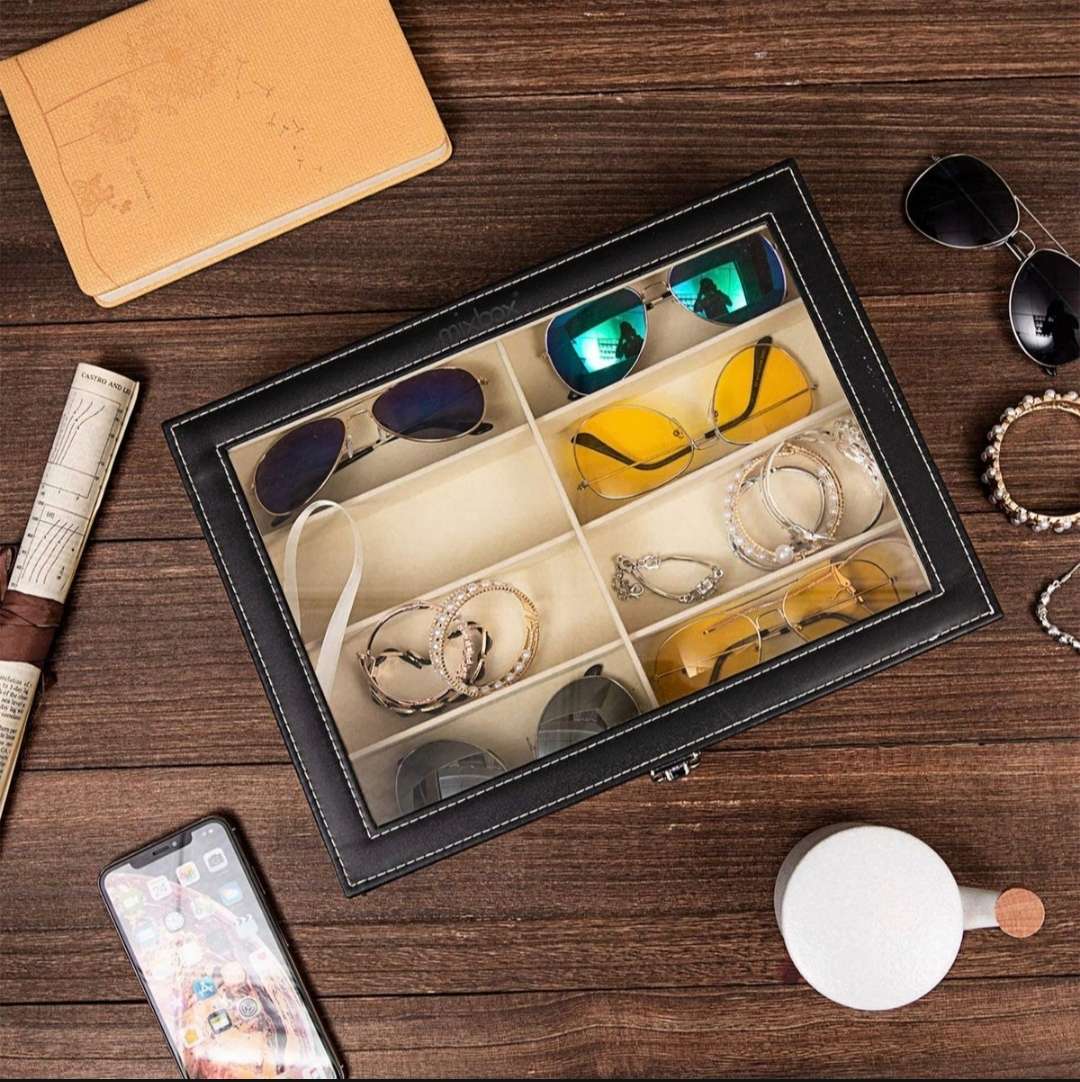 8 Slot Sunglass Organizer Leather Collector Eyewear Storage Box