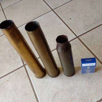 Three Brass Shell's - Size Idicated By Cigarette Box  - See Photo'a Of Back For Sizes