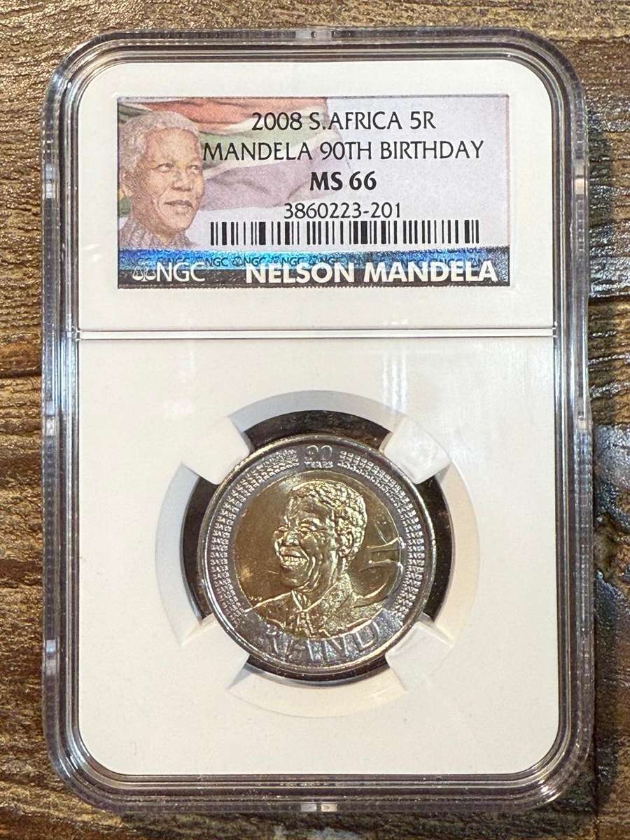 Mandela 90th Birthday R5 - NGC Colour label *** MS66