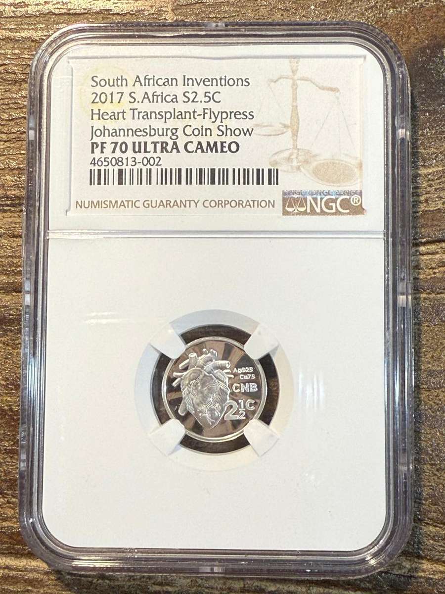 2017 Heart Transplant - Flypress JHB Coin Show *** Silver 2.5C - PF70 UC