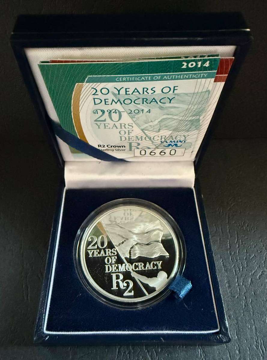 2014 - 20 Years of Democracy - Silver R2 Proof - in original SAM box, with COA