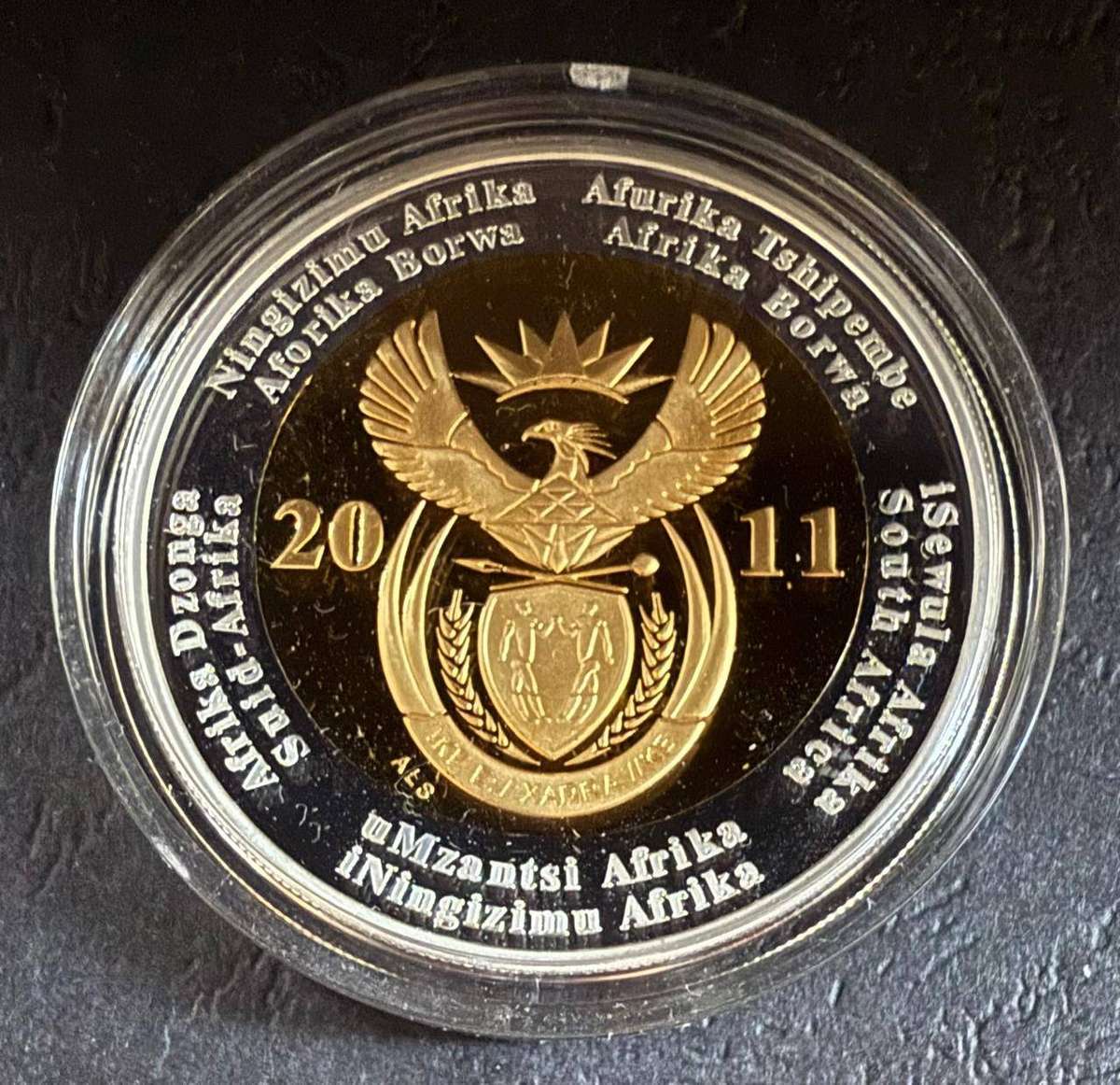 BI-COLOUR R5 Proof Crown - 2011 - SARB 90th Anniversary - in original SAM box and COA - 2 available