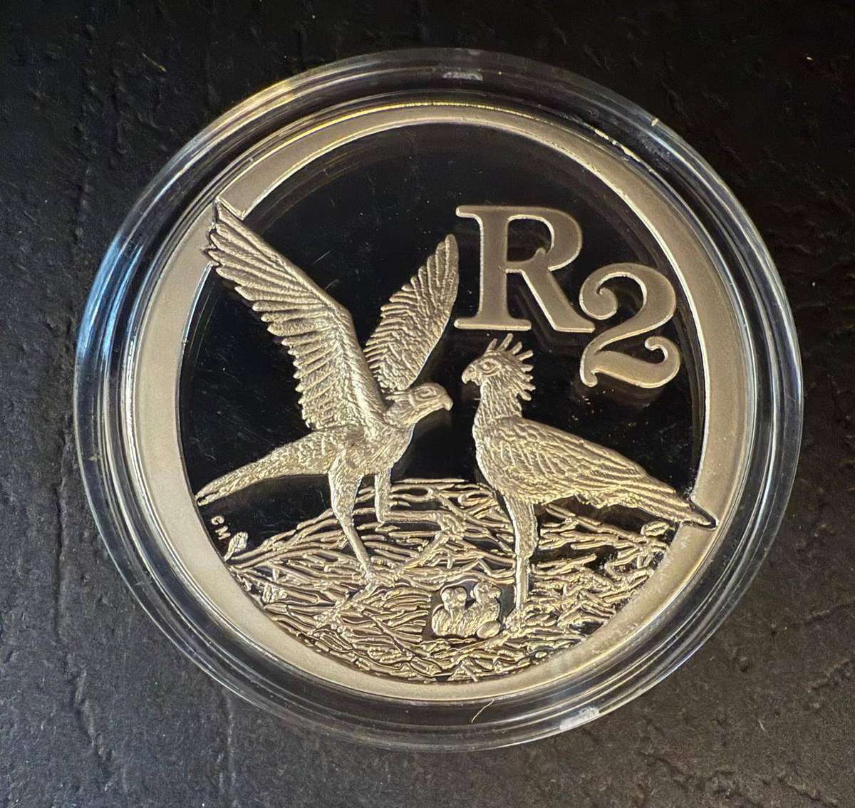 SILVER 1 OUNCE - Silver Proof R2 The Secretary Bird - Mintage 2693 - with COA
