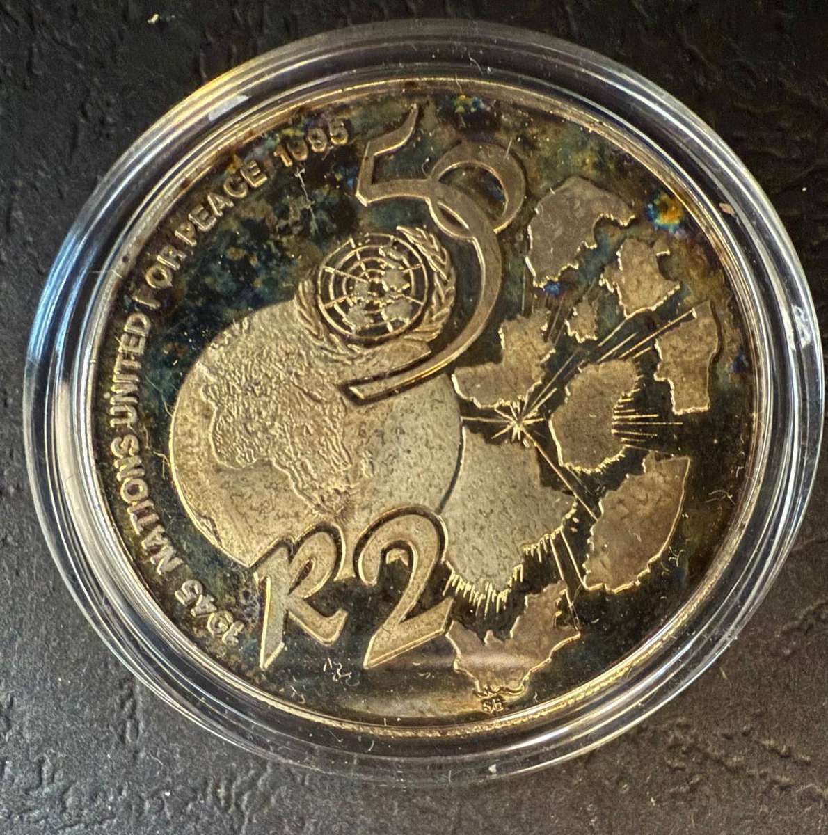 SILVER R2 (1 OUNCE) - 1995 Silver Proof Crown UNITED NATIONS 50TH ANNIVERSARY - Mintage 1412