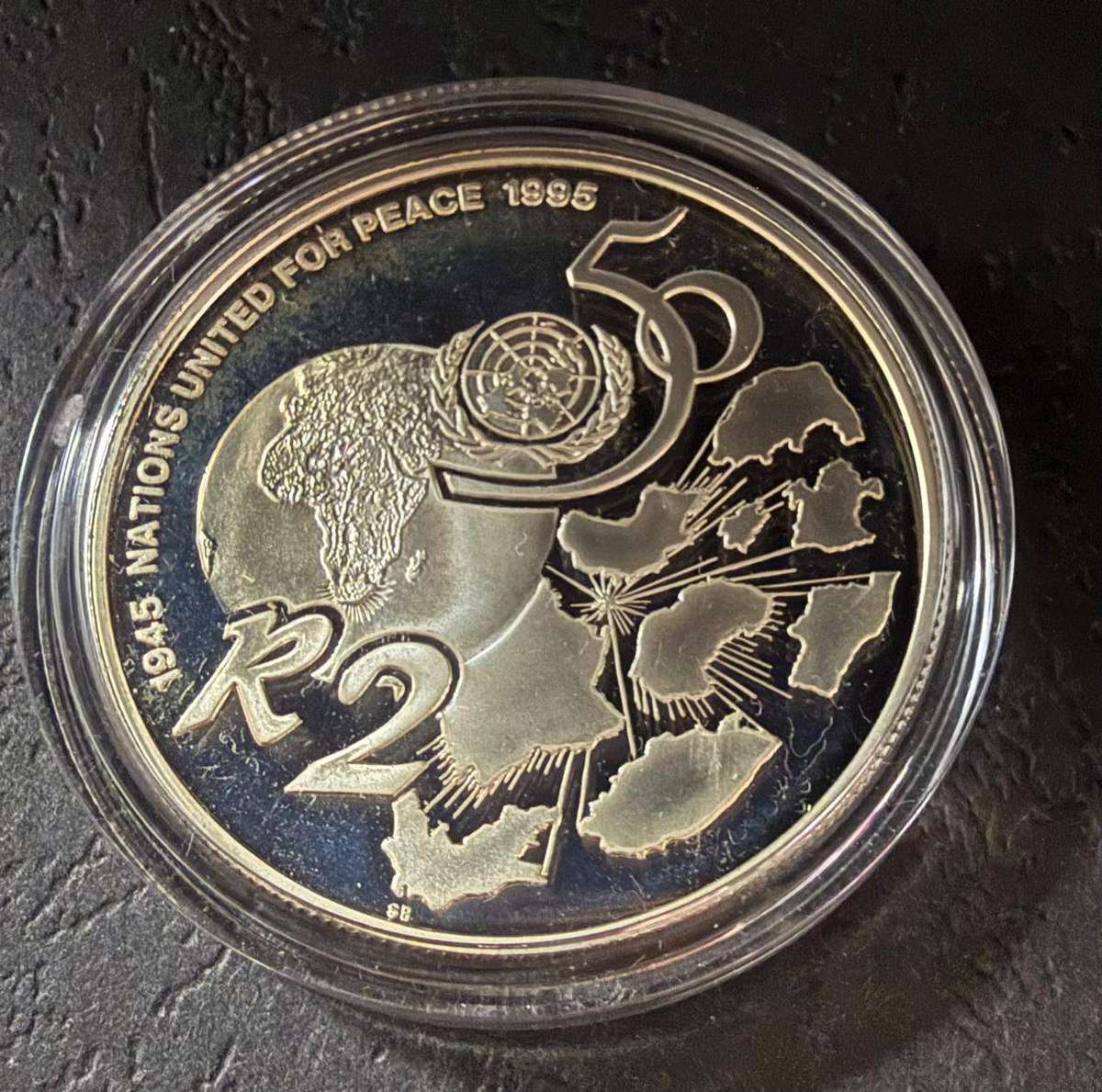 SILVER R2 (1 OUNCE) - 1995 Silver Proof Crown UNITED NATIONS 50TH ANNIVERSARY - Mintage 1412