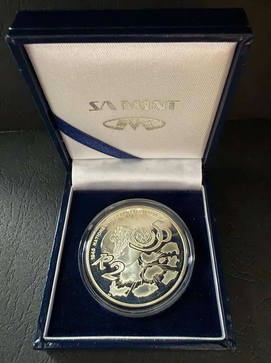 SILVER R2 (1 OUNCE) - 1995 Silver Proof Crown UNITED NATIONS 50TH ANNIVERSARY - Mintage 1412