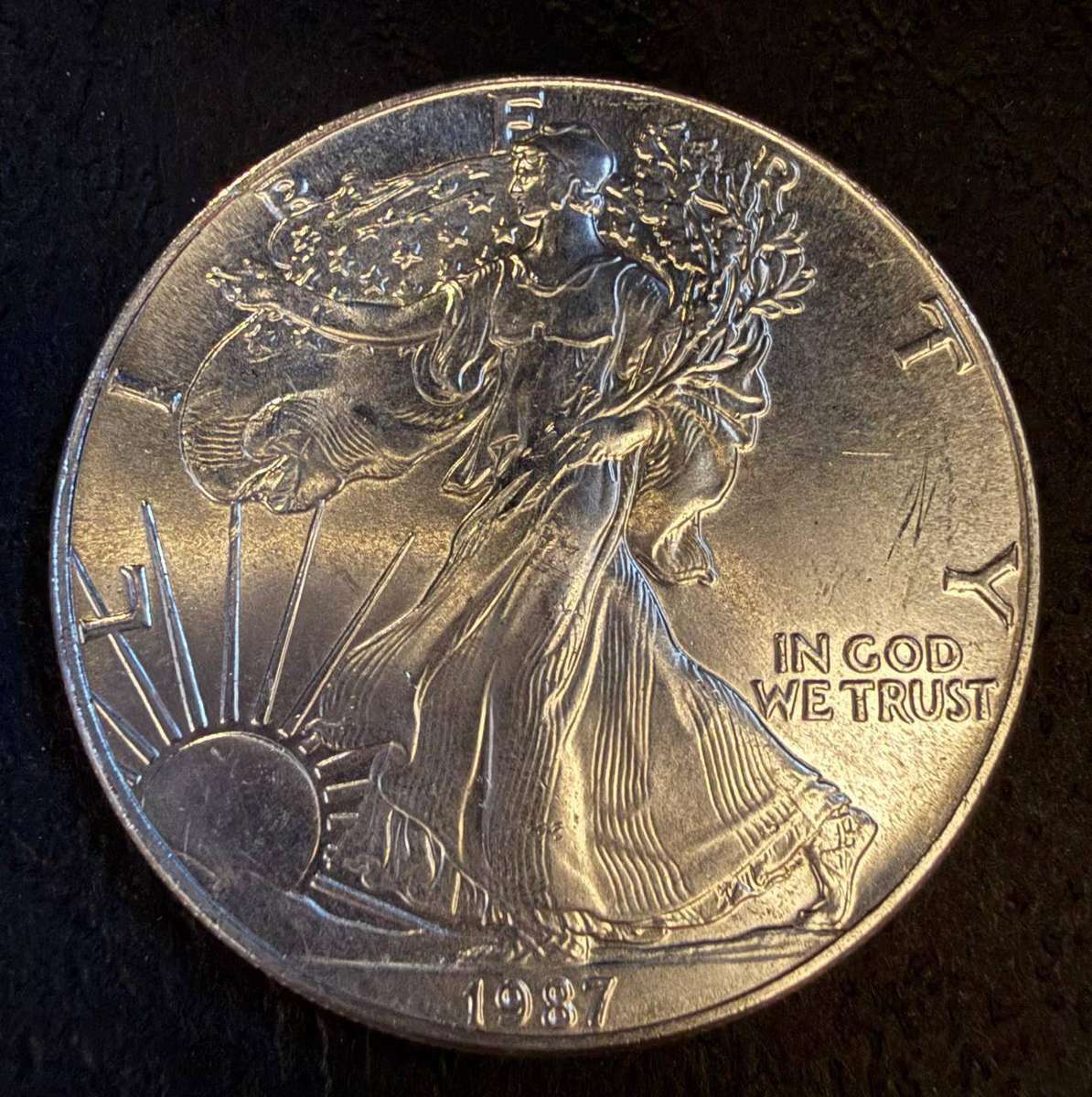 Silver Dollar 1 Ounce American 1987 Walking Liberty BALD EAGLE
