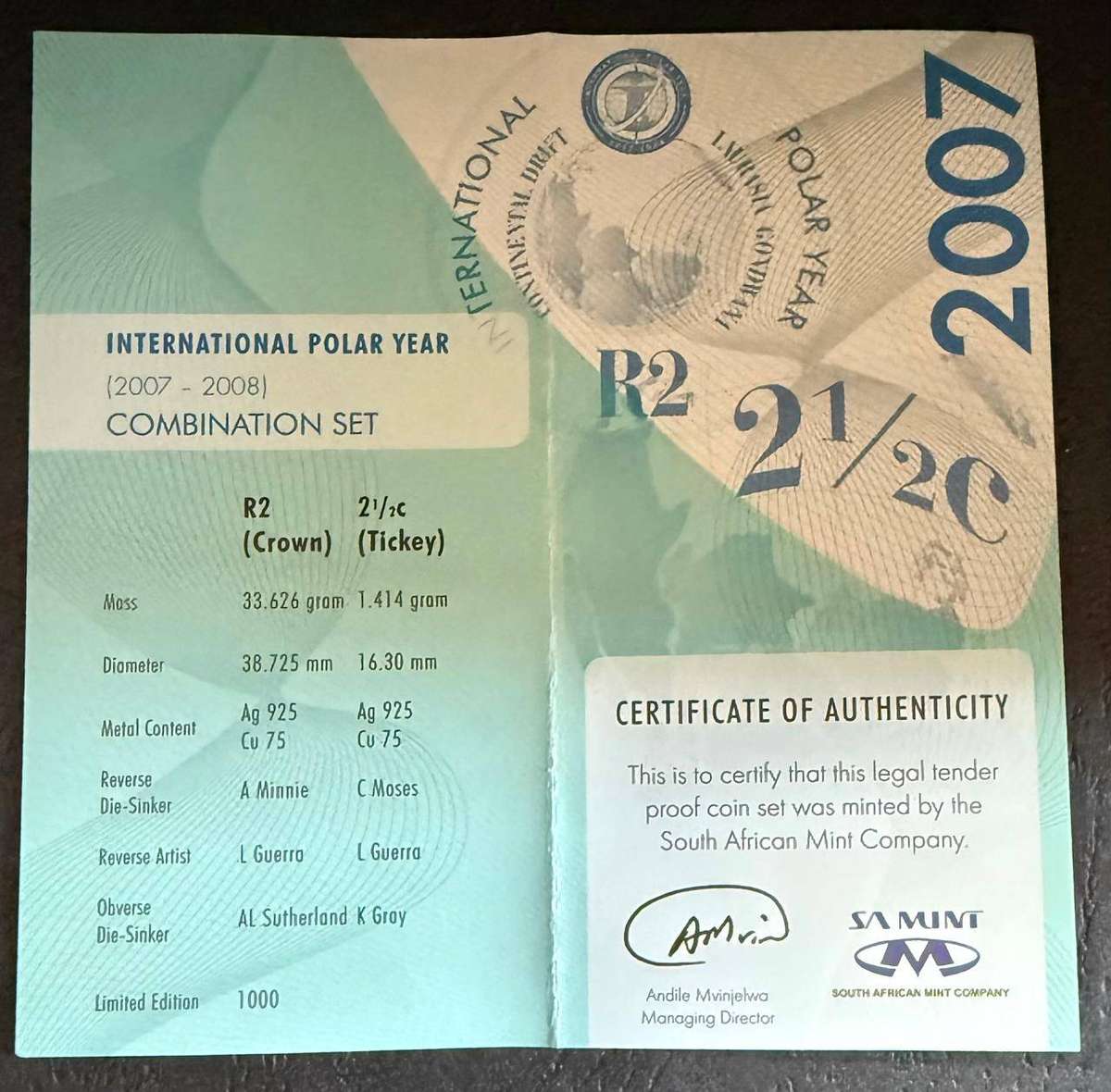 Silver R2 Crown & 2.5c Tickey - 2007 Set - International Polar Year + silver pendant - Mintage 538