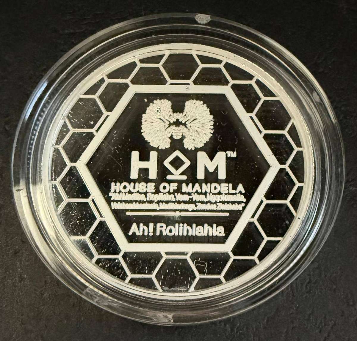 Silver 1 Oz - House of Mandela 2013 95th Birthday Medallion - in unique hexagon shaped display case