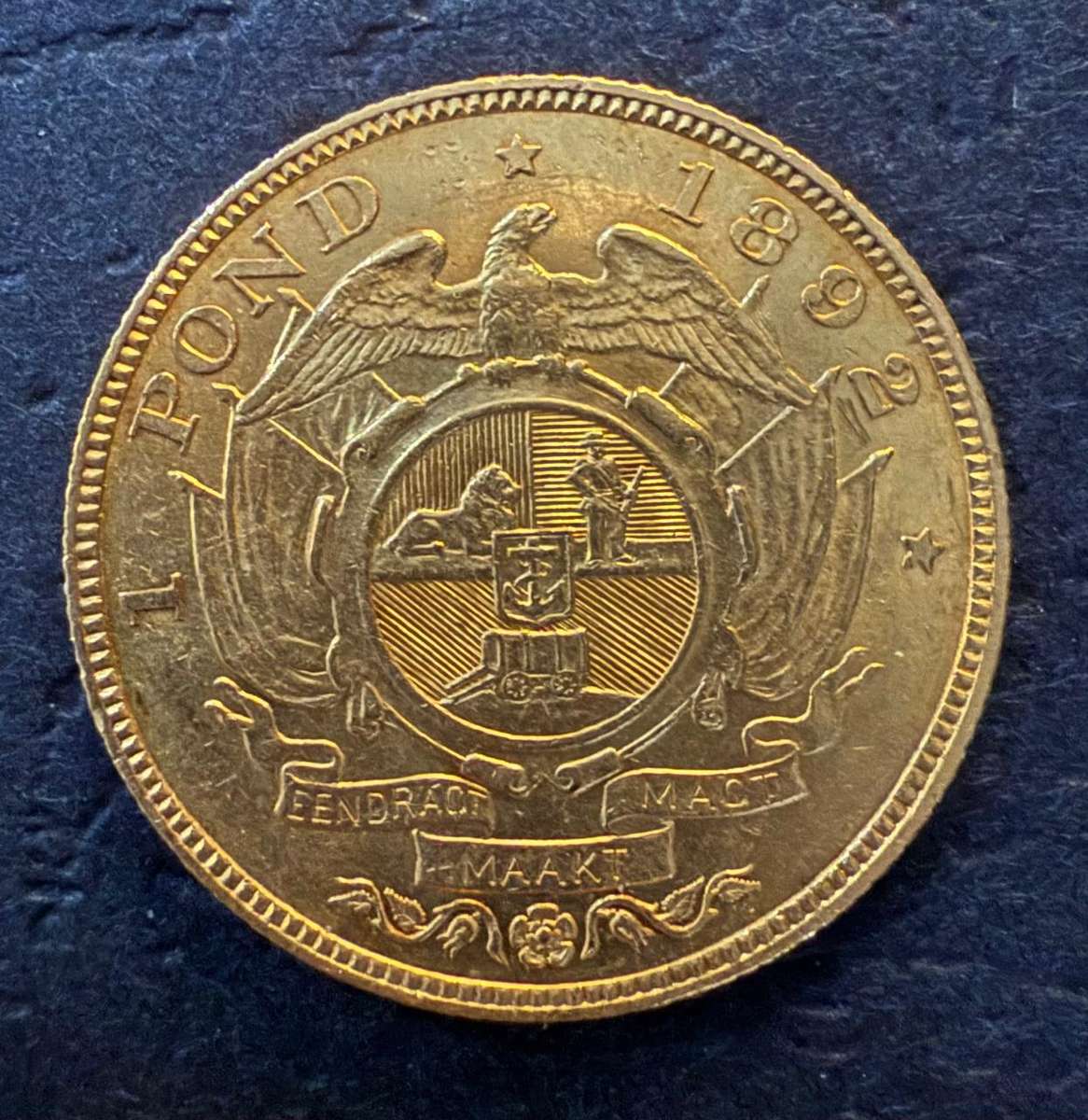 ZAR 1892 1 Pond "Kruger Pond" Double Shaft Gold Coin