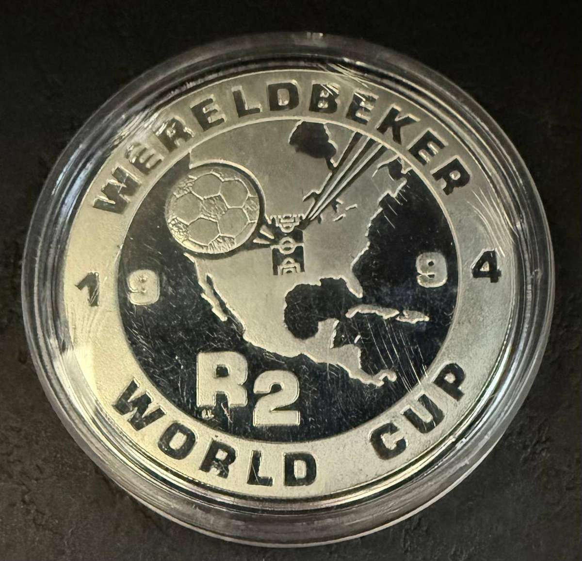 SILVER 1 OUNCE - 1994 Silver Proof R2 Soccer World Cup - Mintage 3210