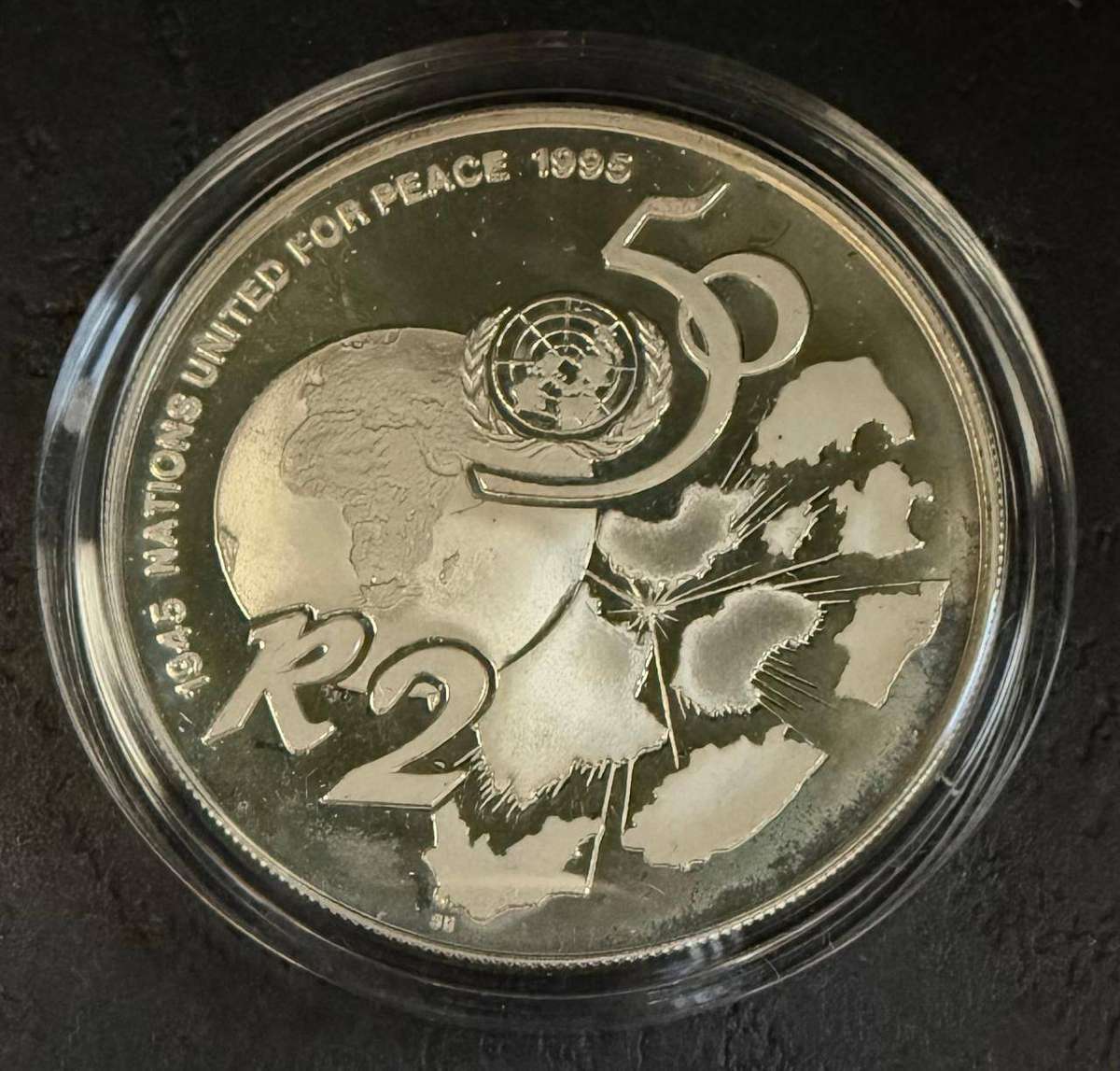 SILVER R2 (1 OUNCE) - 1995 Silver Proof Crown UNITED NATIONS 50TH ANNIVERSARY - Mintage 1412