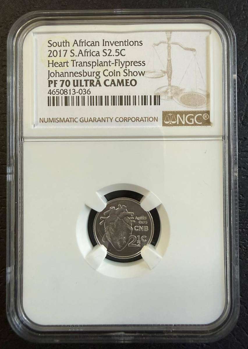 2017 Heart Transplant - Flypress JHB Coin Show *** Silver 2.5C - PF70 UC
