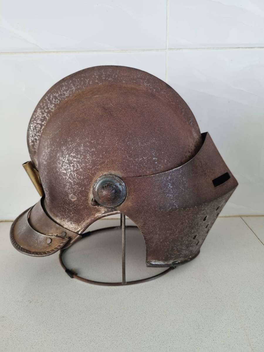 Reproduction, 16th century style, lobster tailed, full face helmet.