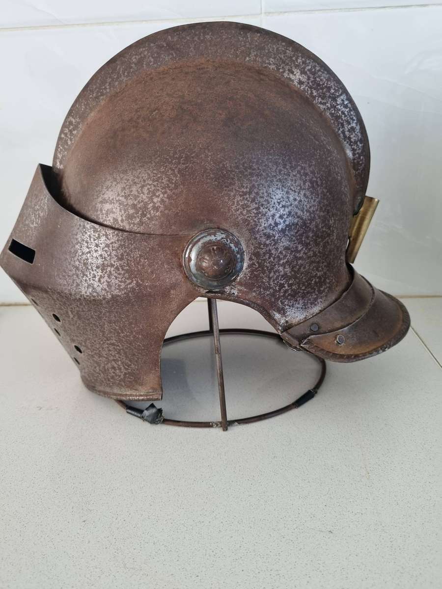 Reproduction, 16th century style, lobster tailed, full face helmet.