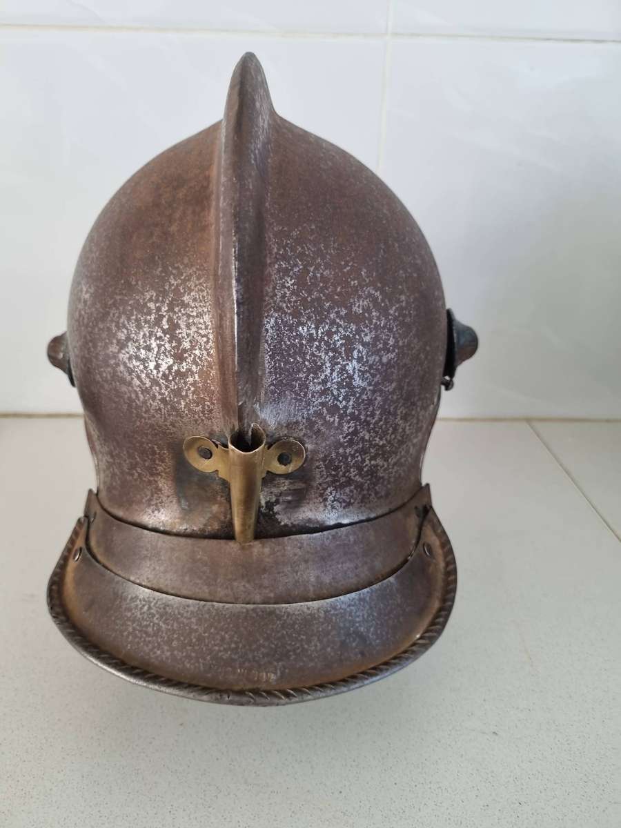 Reproduction, 16th century style, lobster tailed, full face helmet.