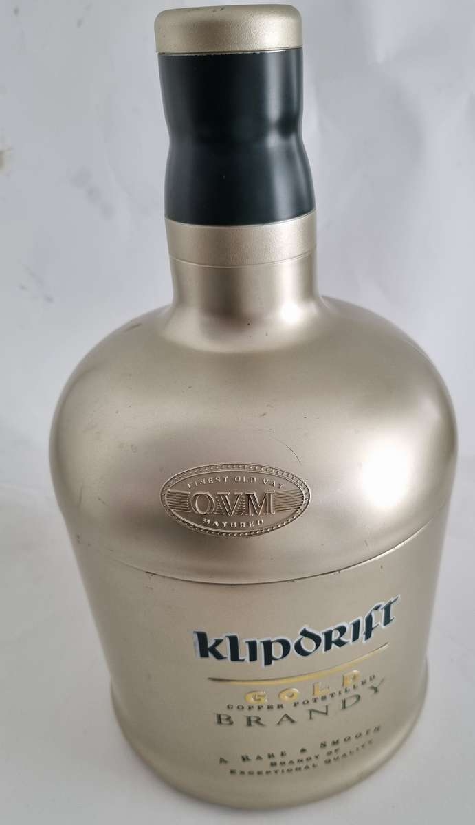 Klipdrift plastic ice bucket in the shape of a brandy bottle.