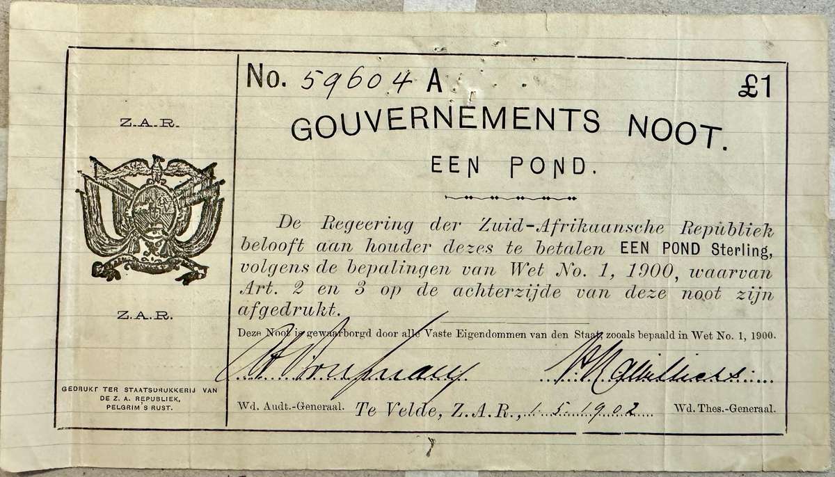 S. Africa (Pre-Reserve Bank): 1902 ZAR Te Velde 1 Pound VF Condition