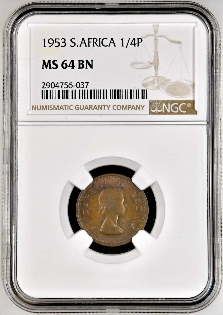 S. Africa: 1953 QEII 1/4 Penny (Farthing) NGC Certified MS64BN