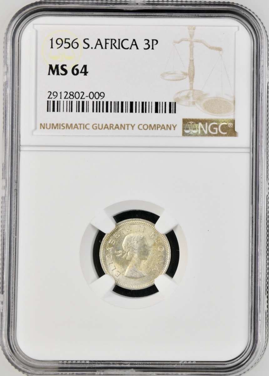 S. Africa: 1956 QEII 3D (Tickey) NGC Certified MS64