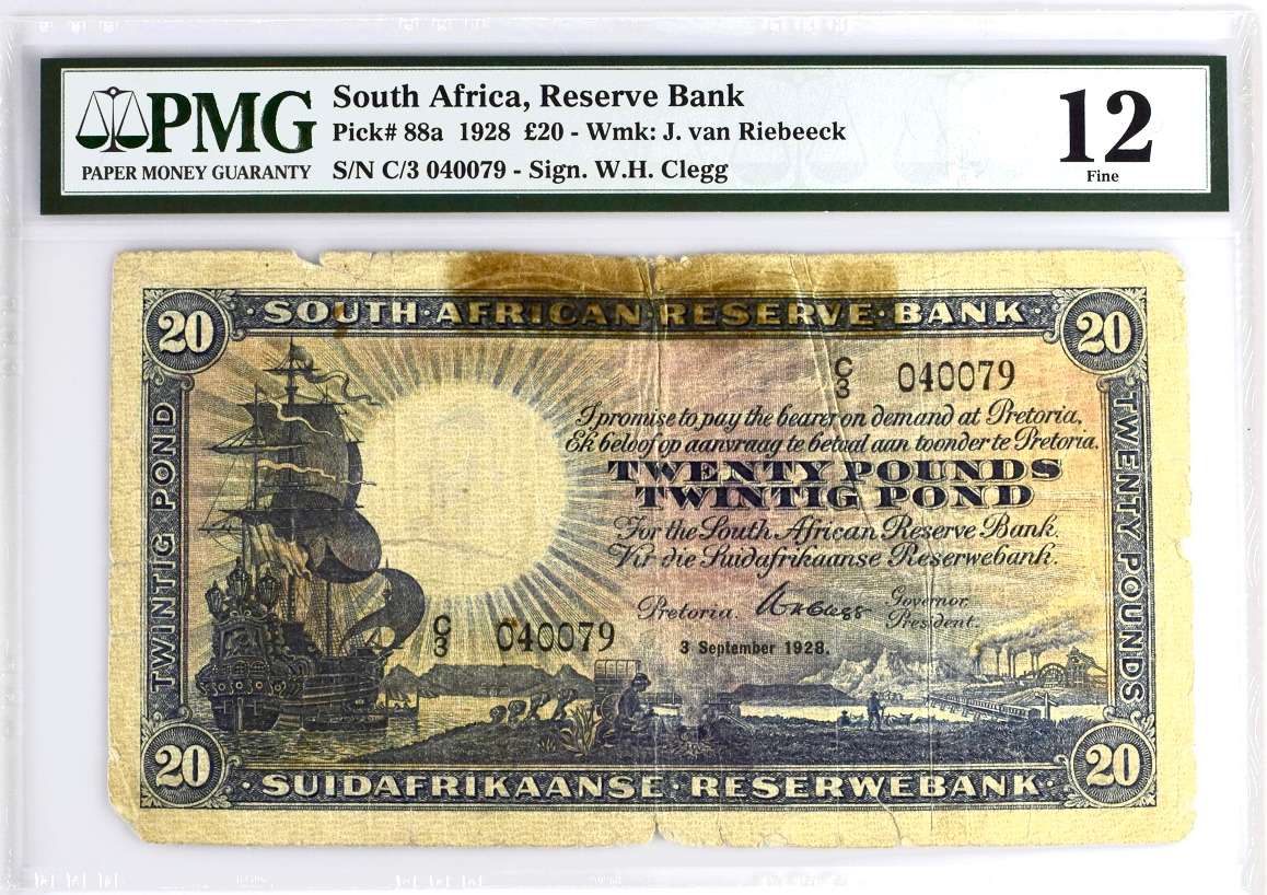 S. Africa (Reserve Bank): 1928 WH. Clegg 20 Pounds PMG Certified F12