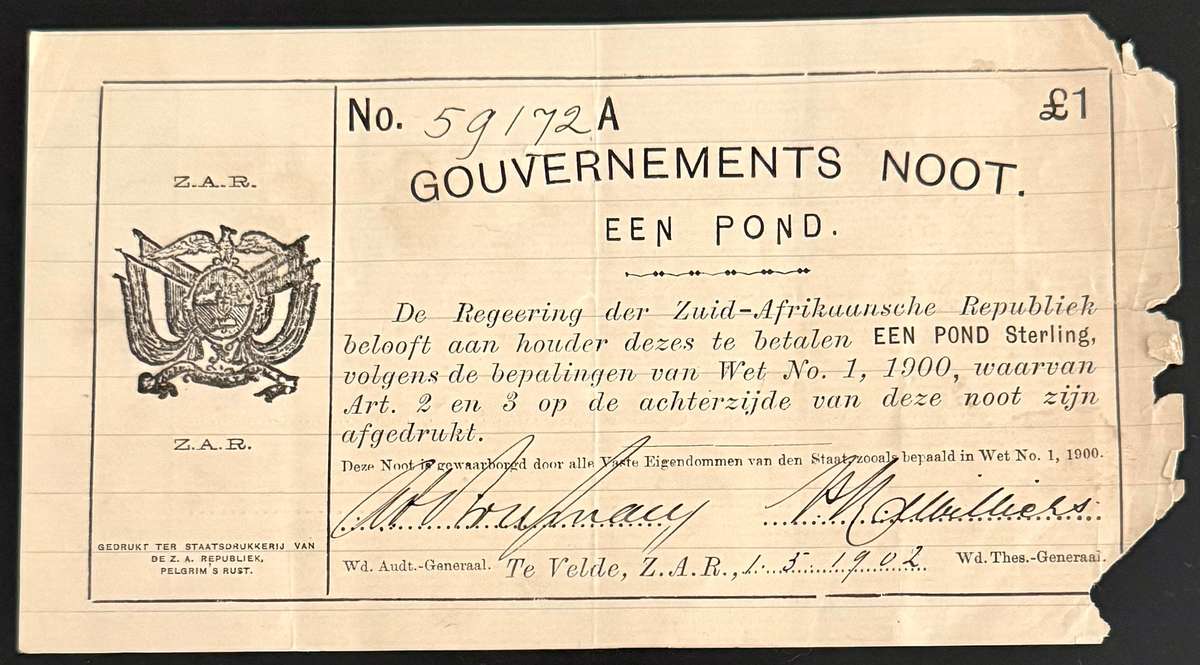 S. Africa (Pre-Reserve Bank): 1902 ZAR Te Velde 1 Pound F Condition