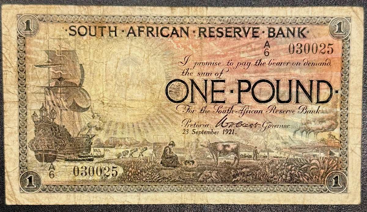 S. Africa (Reserve Bank): 1921 WH. Clegg 1 Pound VF- Condition
