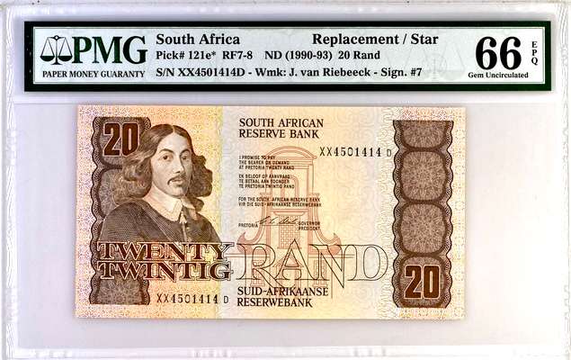S. Africa (Reserve Bank): ND(1990-93) CL Stals R20 XX Replacement PMG GU66EPQ
