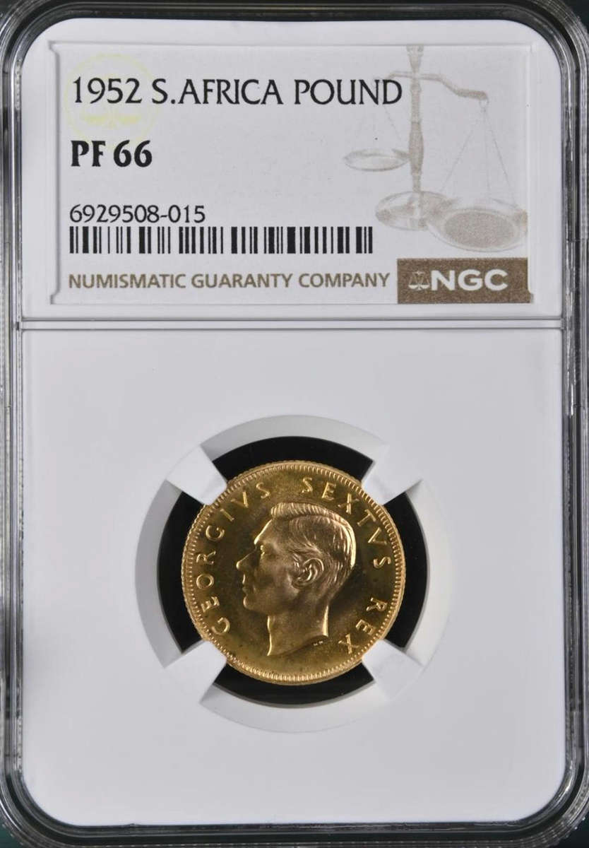 S. Africa: 1952 KGVI Gold Pound NGC Certified PF66