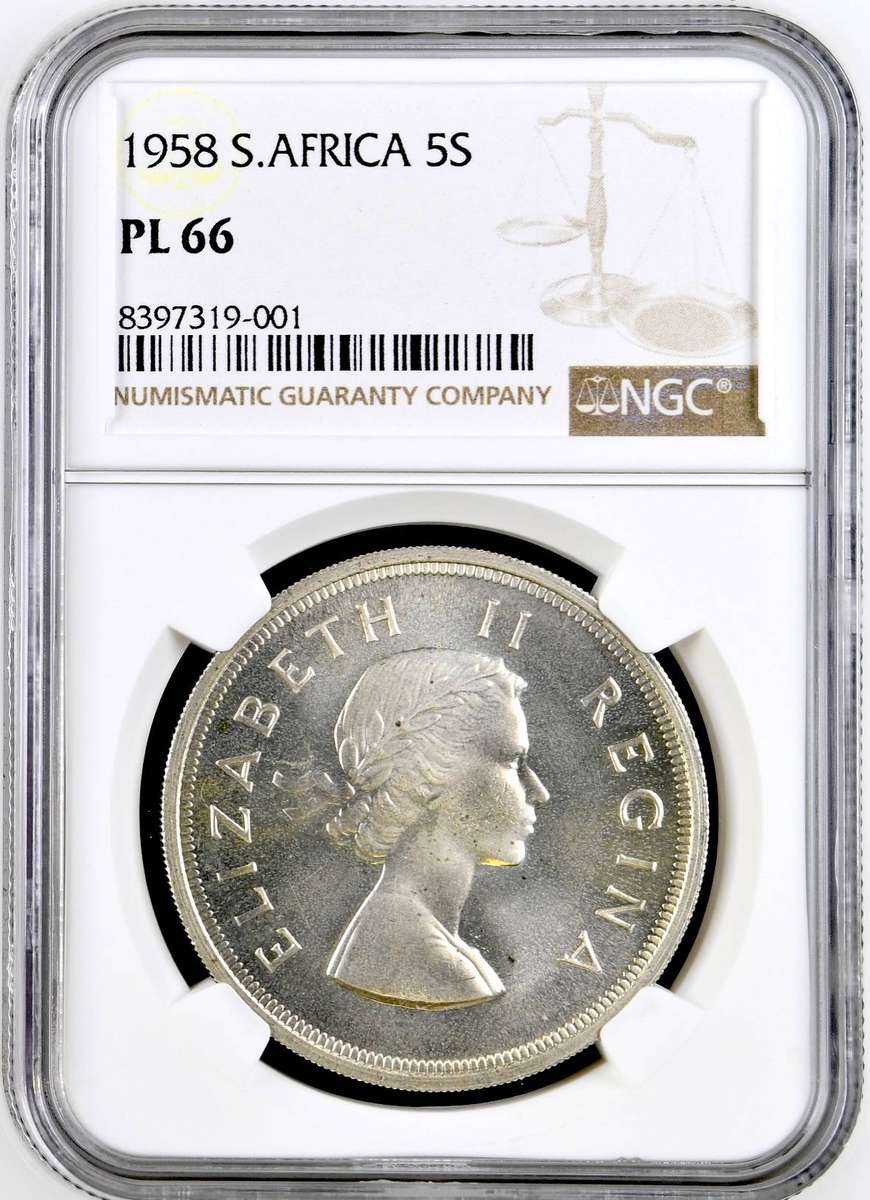 S. Africa: 1958 QEII 5 Shillings (Crown) NGC Certified PL66