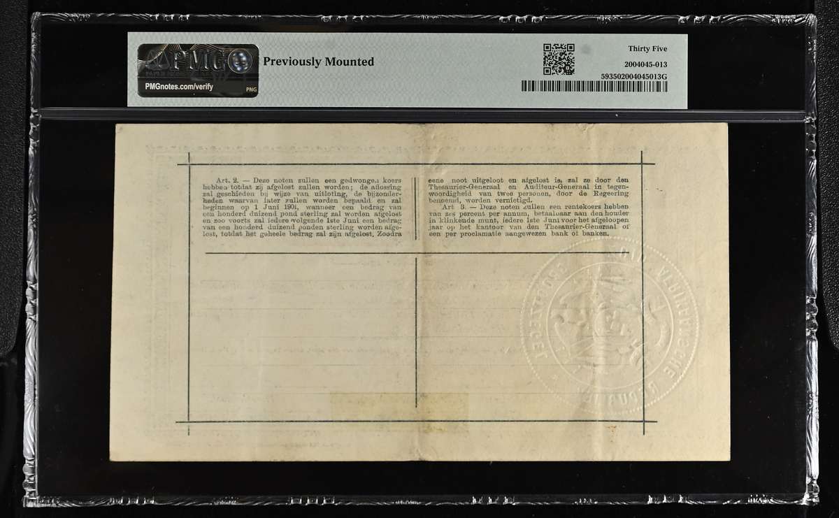 S. Africa (Pre-Reserve Bank): 1900 ZAR Pretoria 100 Pounds PMG Certified VF35