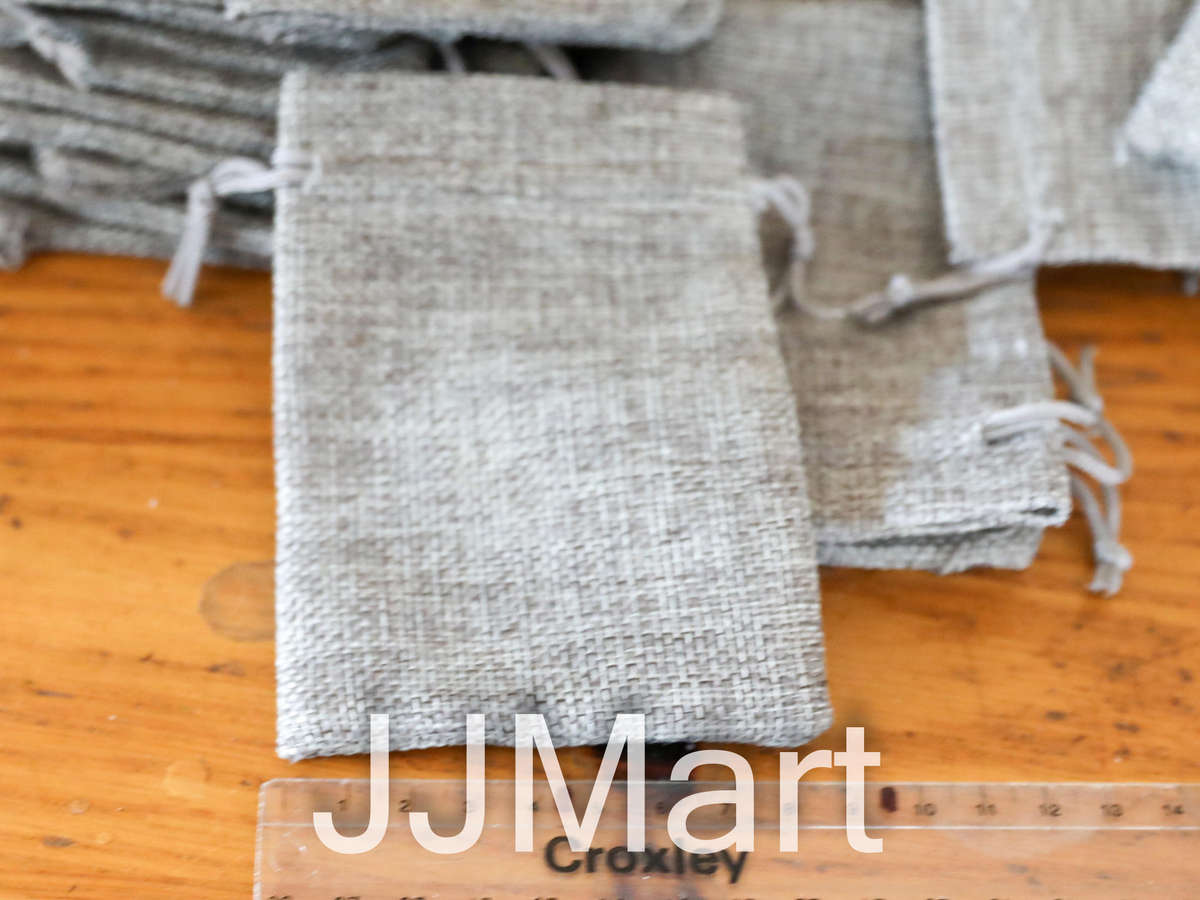 50 x Jute Drawstring Bags - Grey - Approx 9 x 12 cm