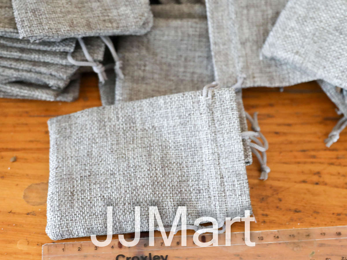 50 x Jute Drawstring Bags - Grey - Approx 9 x 12 cm