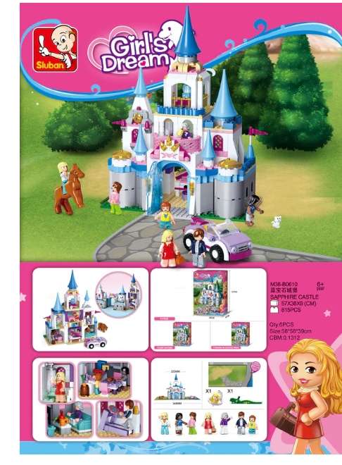 Sluban Large Girls Sapphire Castle - 815 Psc  (Box damaged)