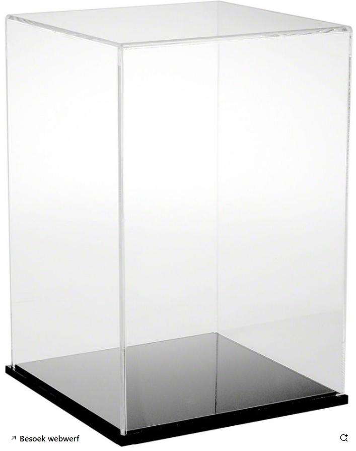 Clear Acrylic Display Box/ Showcase, Perspex Display Stand with Black Base (150 x 150 x 250mm)