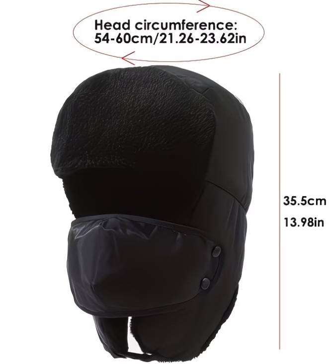 Winter Fur Ear Flap Trapper Hat Full Face Mask Aviator Thermal Warm Snow Ski Cap - Black