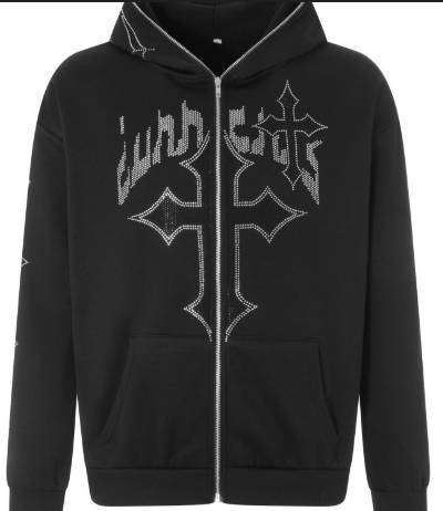 Men 's Rhinestone  Hoodie Gothic Long Sleeves  - Size  L