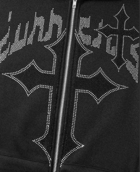 Men 's Rhinestone  Hoodie Gothic Long Sleeves  - Size  L