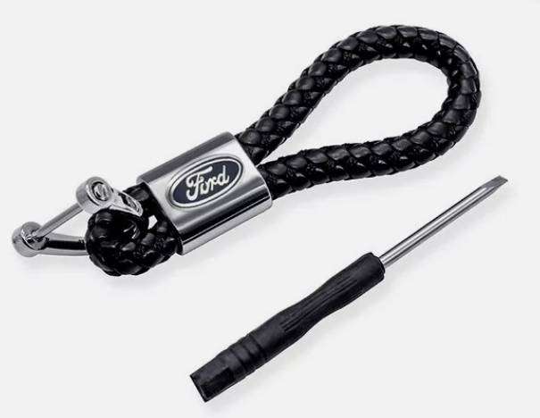 FORD LOGO BRAIDED LEATHER METAL KEYRING KEY CHAIN
