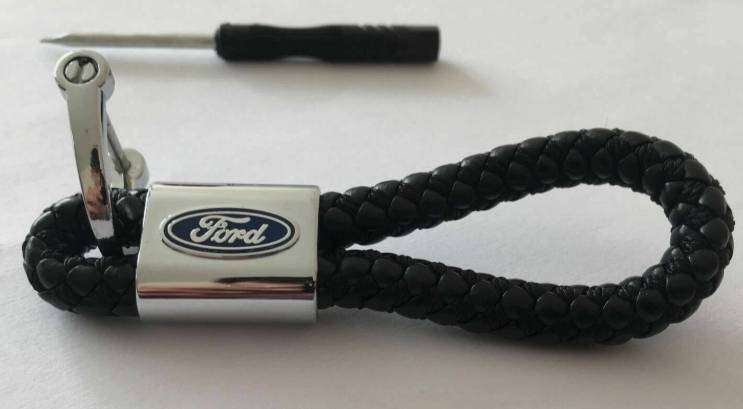 FORD LOGO BRAIDED LEATHER METAL KEYRING KEY CHAIN